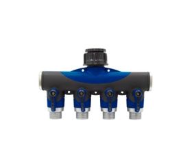 Distribuidor de 4 vías macho 3/4'' con llaves de paso