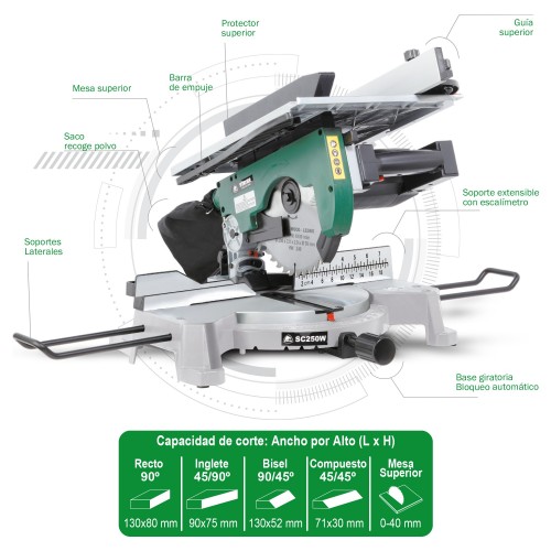 Ingletadora Ø250mm con mesa superior de corte SC 250