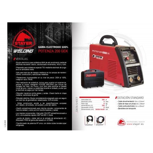 Equipo de soldadura Inverter Profesional MMA Electrodo POTENZA 200 K (incluye maletín)
