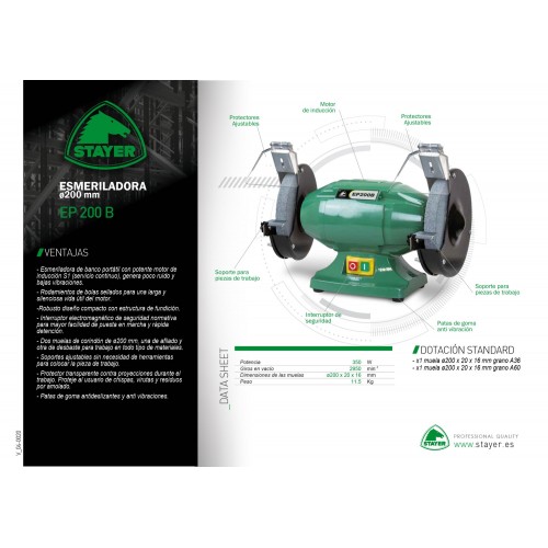 Esmeriladora de banco portátil potente y robusta, Ø200mm EP 200 B