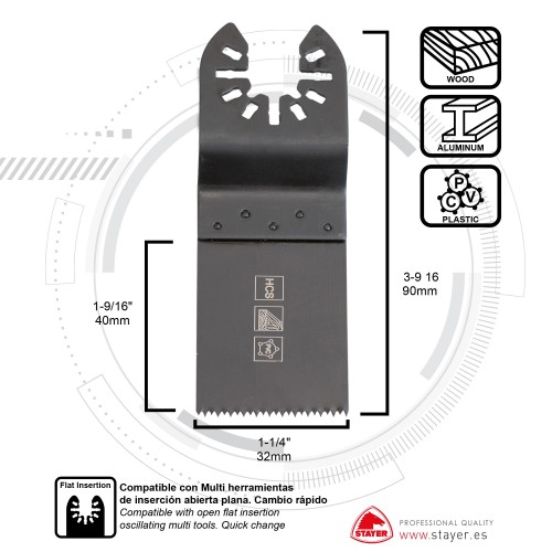 Sierra recta de inmersión HCS Para madera, plástico, pladur 32 x 40 x 90 mm para la MULTITOOL PRO 300