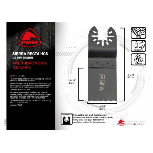 Sierra recta de inmersión HCS Para madera, plástico, pladur 32 x 40 x 90 mm para la MULTITOOL PRO 300