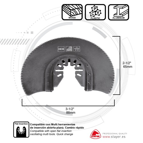 Sierra semicircular HCS PROFESIONAL Para madera, plástico, pladur ø88 mm para la MULTITOOL PRO 300