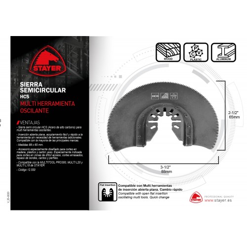 Sierra semicircular HCS PROFESIONAL Para madera, plástico, pladur ø88 mm para la MULTITOOL PRO 300