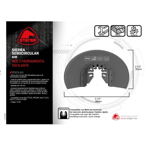 Sierra semicircular BIM PROFESIONAL para metal ø88 mm para la MULTITOOL PRO 300