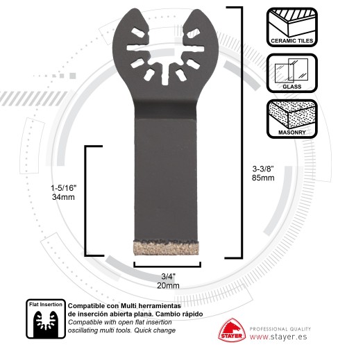 Sierra recta de inmersión diamantada PROFESIONAL para alicatados 20 x 90 mm para la MULTITOOL PRO 300