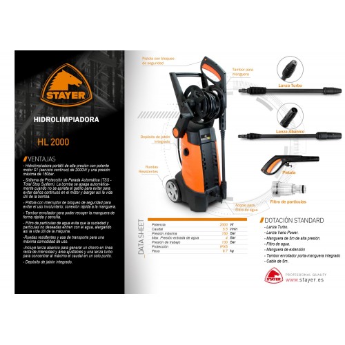 Hidrolimpiadora profesional 2000W, HL 2000