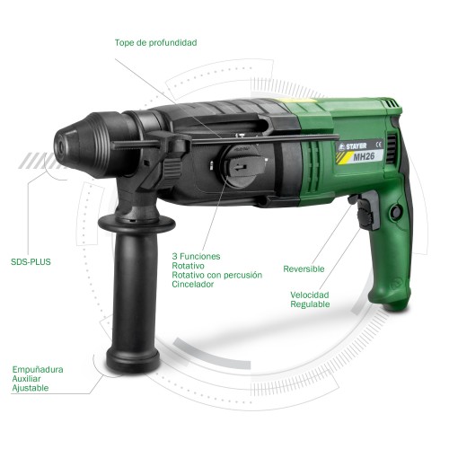 Martillo Rotativo SDS-PLUS, con 3 funciones, MH 26 K