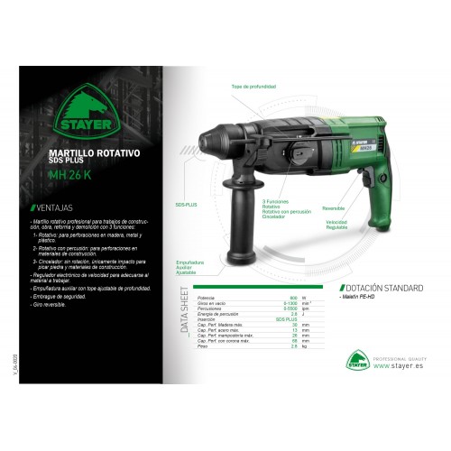 Martillo Rotativo SDS-PLUS, con 3 funciones, MH 26 K