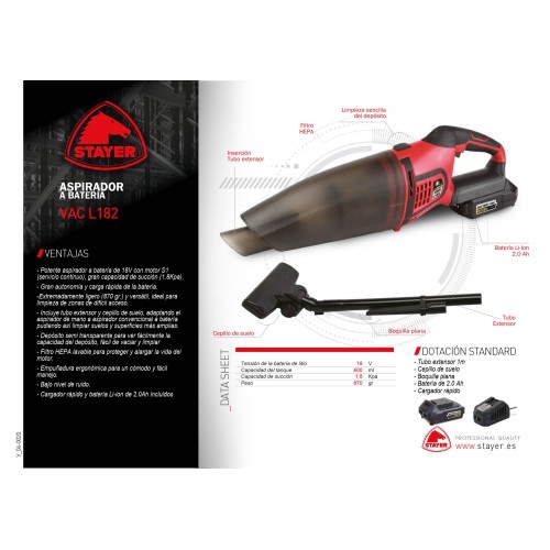 Aspirador a batería 18V potente y ligero VAC 182
