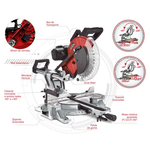 Ingletadora Telescópica PROFESIONAL de Ø315 mm con transmisión por correas (silenciosa) SCR 315 W