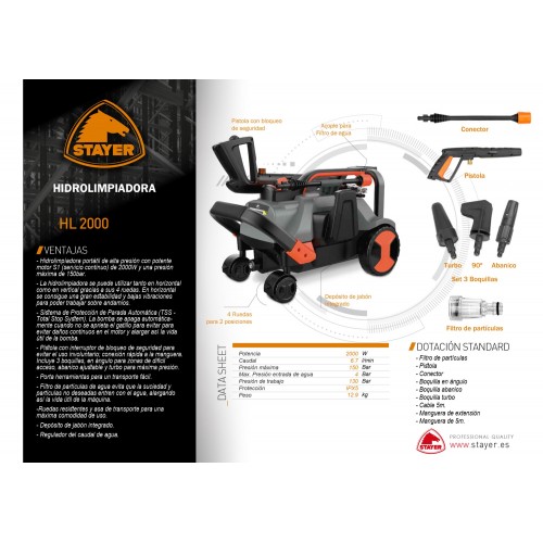 Hidrolimpiadora profesional compacta y de gran potencia 2000W, HLC 2000