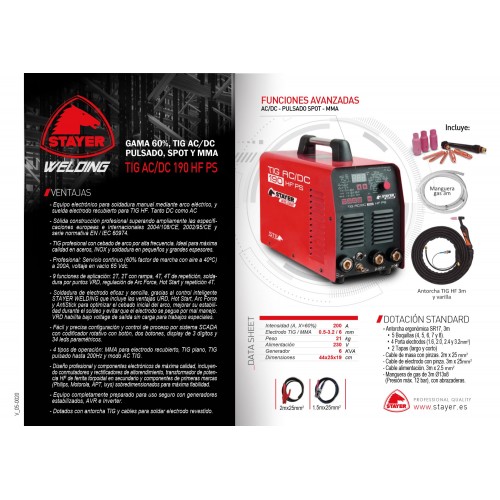 Equipo de soldadura inverter, TIG AC/DC 190 HF PS