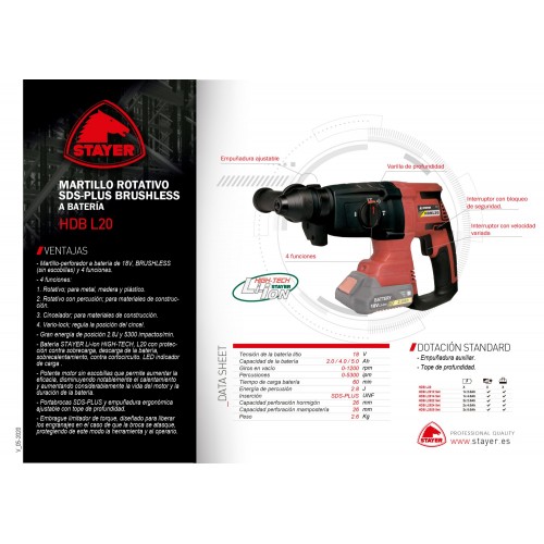 Martillo Rotativo a batería 18V PROFESIONAL HDB L2022 SET