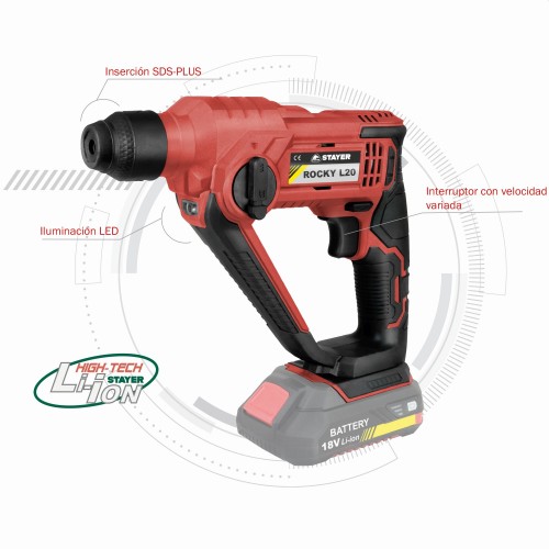 Martillo Rotativo a batería 18V PROFESIONAL ROCKY L2014 + Batería 4.0Ah + cargador + Bosa de transporte