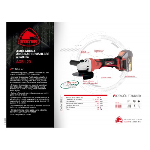 Amoladora angular PROFESIONAL Ø115mm a batería AGB L2024 BRUSHLESS SET