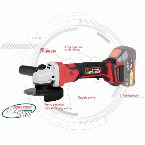 Amoladora angular PROFESIONAL Ø115mm a batería 18V AGB L2015 + Batería 5.0Ah + cargador + Bolsa de transporte