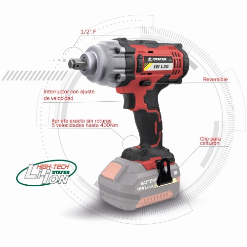 Llave de Impacto PROFESIONAL 1/2” a batería 18V IW L2024 SET