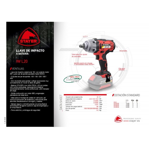 Llave de Impacto PROFESIONAL 1/2” a batería 18V IW L2024 SET