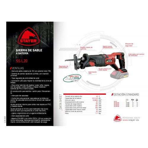 Sierra de sable PROFESIONAL a batería 18V, SS L2022 SET