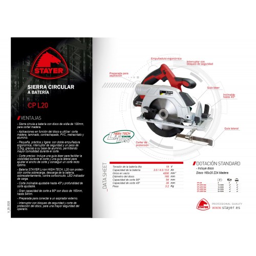 Sierra circular PROFESIONAL a bateria 18V, CP L2022 SET