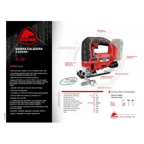 Sierra Caladora PROFESIONAL a batería 18V, S L2024 SET