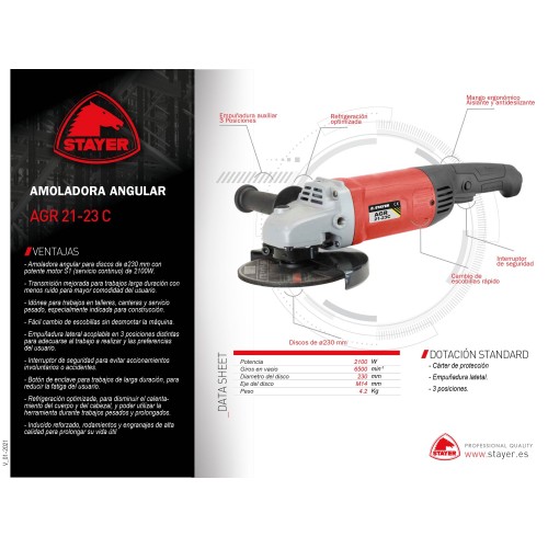 Amoladora angular PROFESIONAL de Ø230 mm, AGR 21-23 C