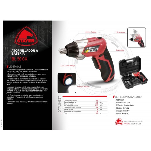 Atornillador PROFESIONAL a batería de 3,6V, BL 50 CK