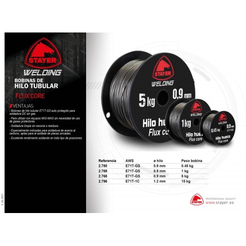 Bobina de hilo Flux Core (hilo hueco) de 5Kg. 0.9mm.