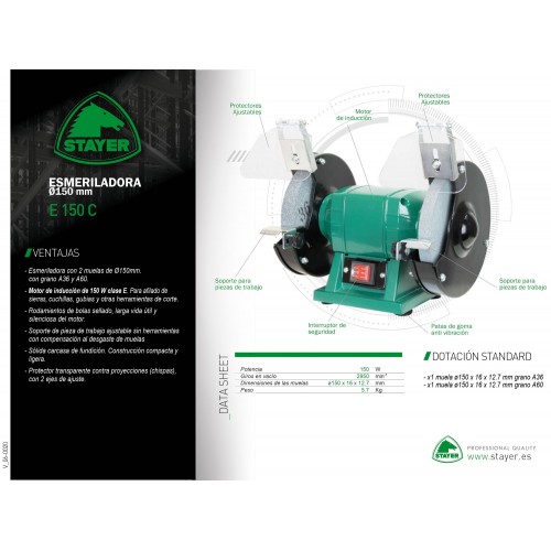 Esmeriladora de banco con motor de inducción, Ø150mm E 150 C