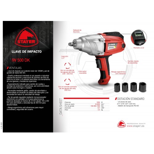 Llave de Impacto PROFESIONAL con 80/200/350/500 Nm, IW 500 DK