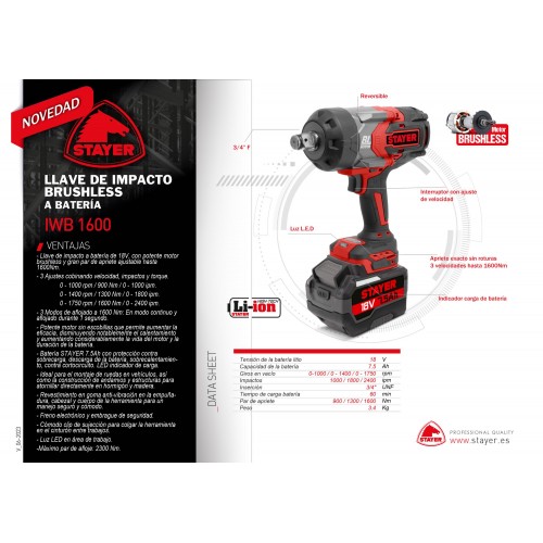 Llave de Impacto BRUSHLES 18V. IWB 1600