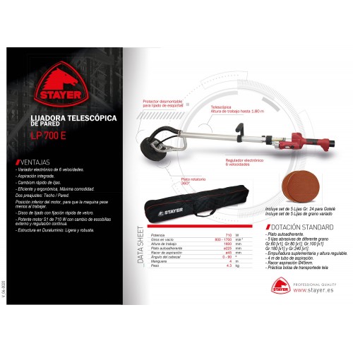 Lijadora de pared PROFESIONAL con 6 velocidades LP 700 E