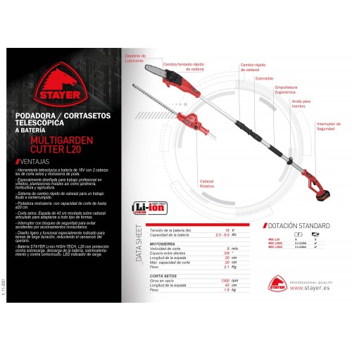 Podadora / Corta Setos Telescópica, MULTI GARDEN CUTTER L20