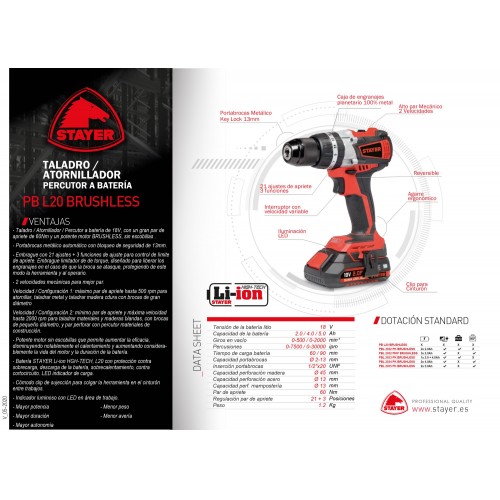 Taladro Atornillador Percutor, PBL 2032 PK BRUSHLESS