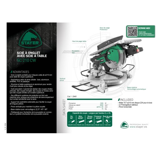 Ingletadora con mesa superior, SC 210 CW