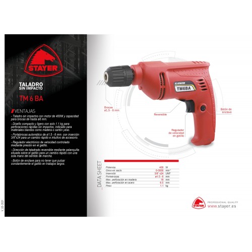 Taladro PROFESIONAL con portabrocas automático de Ø6mm TM 6 BA