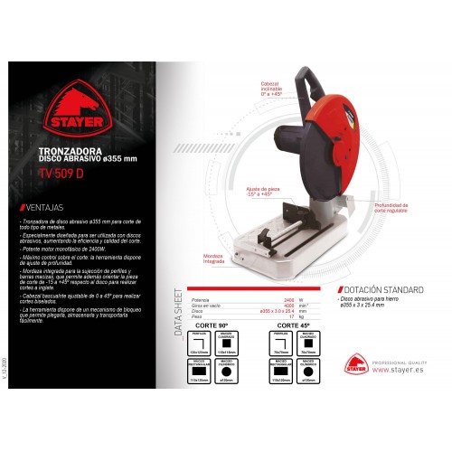 Tronzadora PROFESIONAL de Disco abrasivo de ø355 mm TV 509 D
