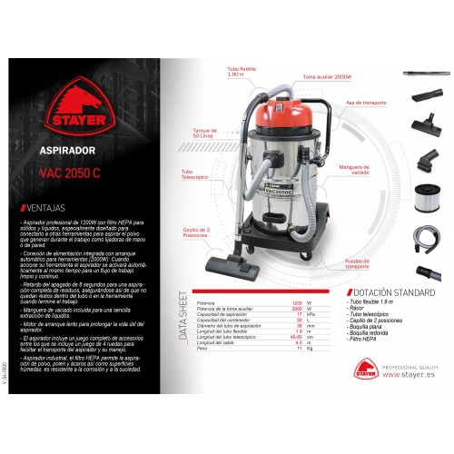 Aspirador para sólidos y líquidos con depósito de 50L, VAC 2050 C