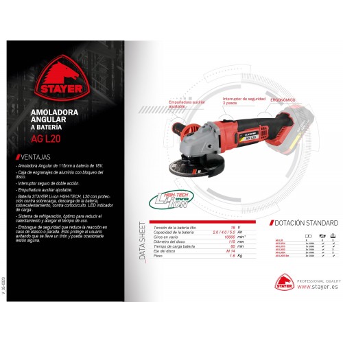 AG L2014, amoladora angular de Ø115mm. a batería.