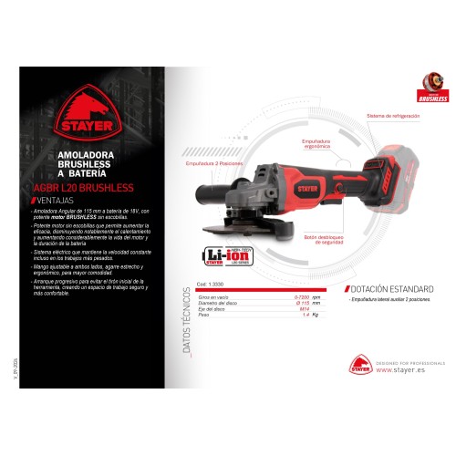 Amoladora angular a batería AGBR L20 BRUSHLESS