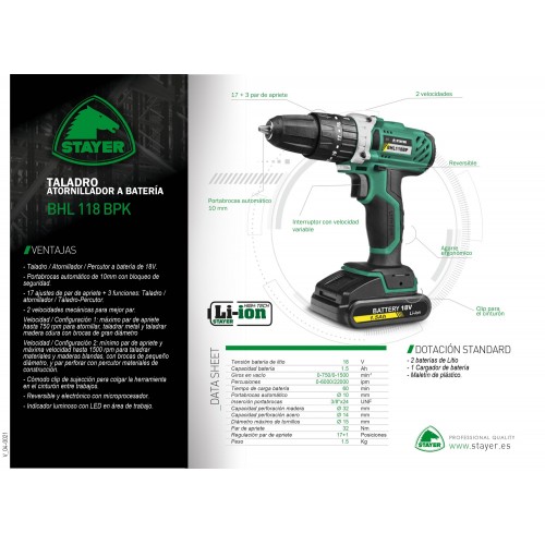 Taladro Atornillador Percutor 18V., BHL 118 BPK