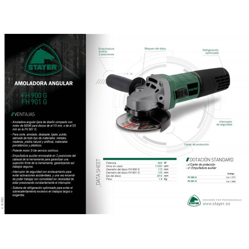 Amoladora Angular de Ø115mm con 900W, FH 900 G