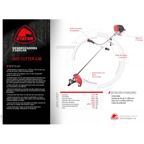 Desbrozadora profesional 1.3 Kw/HP. GAS CUTTER 43