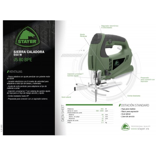 Sierra caladora con movimiento pendular de 3 posiciones de 570W, JS 80 B PE