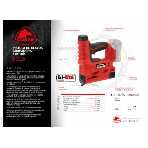 Grapadora Clavadora PROFESIONAL con batería de 18V. NS L2022