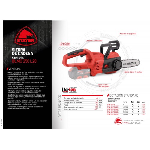 Sierra de cadena a batería 18V, OLMO 250 L2024