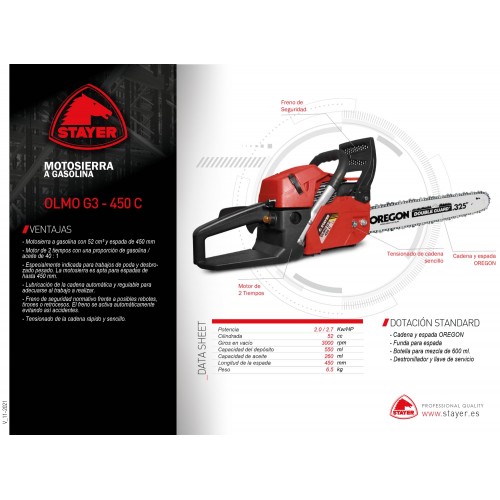 Motosierra profesional 2 / 3 Kw/HP. OLMO G3-450 C