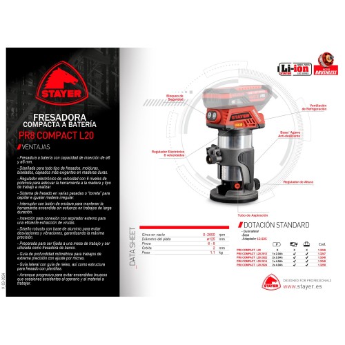 Fresadora a batería de 18V, PR8 COMPACT L2014