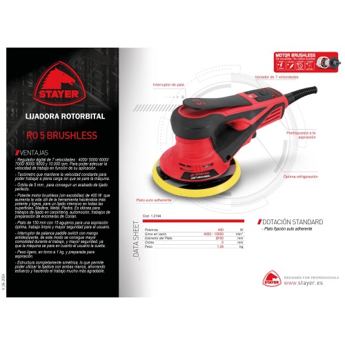 Lijadora rotorbital BRUSHLESS PROFESIONAL RO 5 B BRUSHLESS